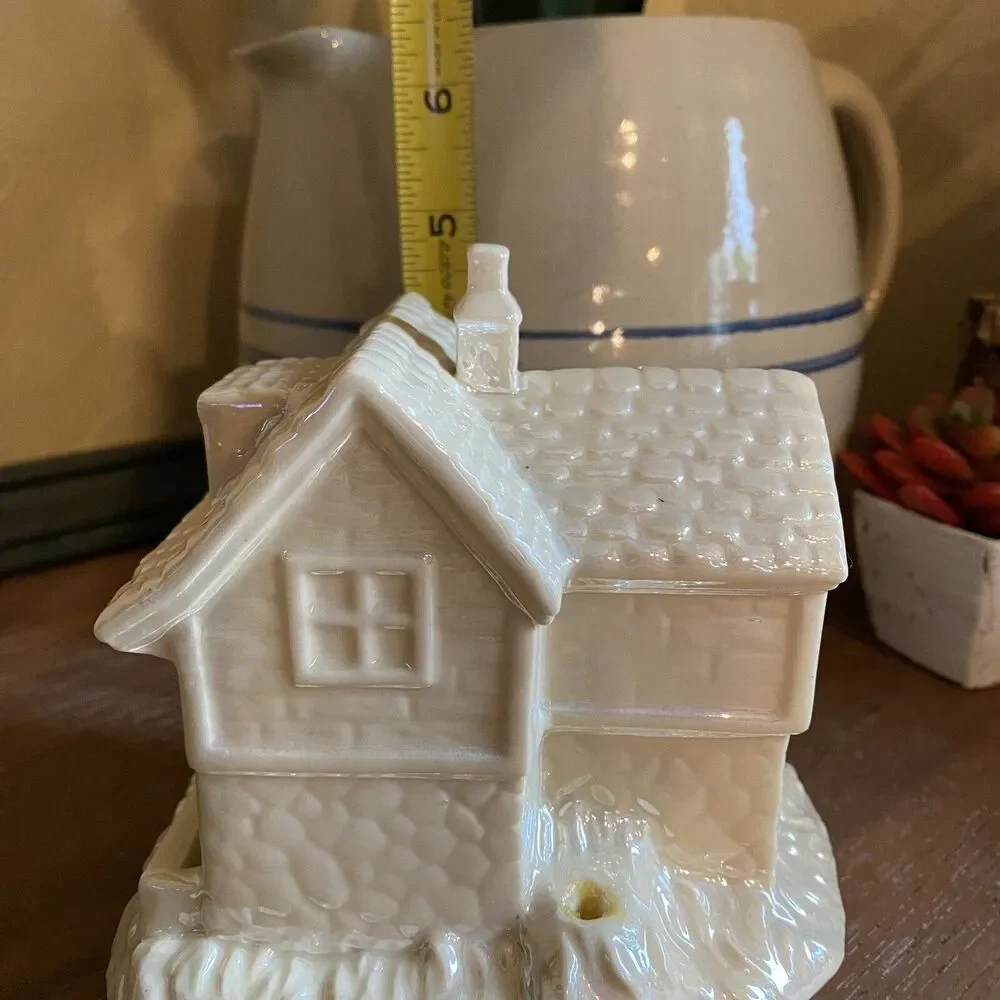 Vtg Sankyo Flocked Christmas House Music Box Japan Cottage Village MCM Putz Work